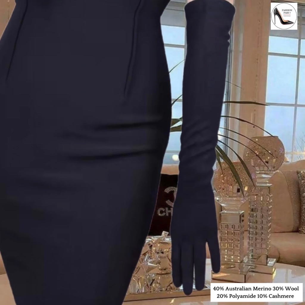 Long Cashmere Merino Wool Gloves Classical Black Opera Driving Winter Warm Glove
